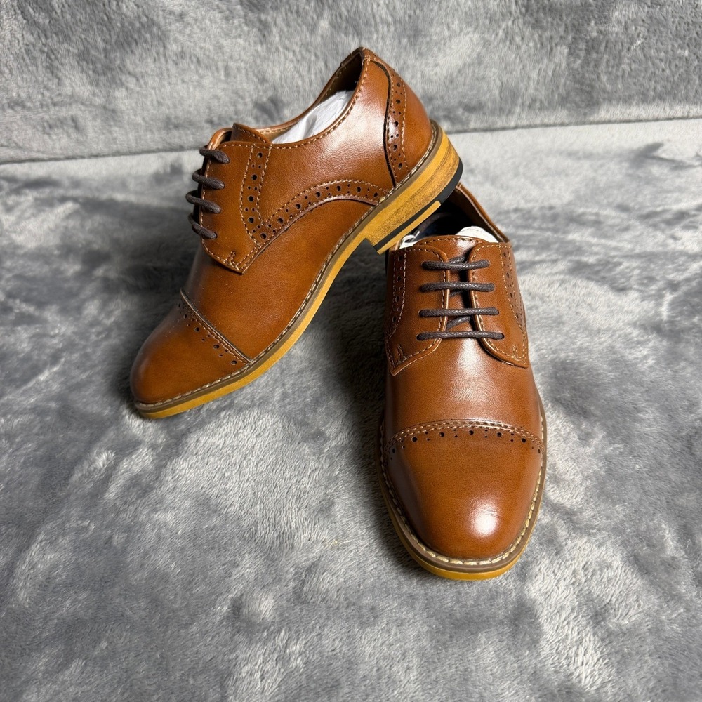 Ashford Hayes Boys Tan Brown Brogue Wingtip Cap Toe Dress Shoes Size 11 Kids NEW